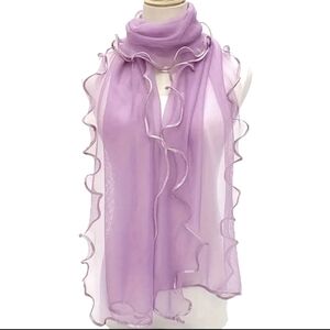 Scarf Ruffle Trim Sheer Light Purple